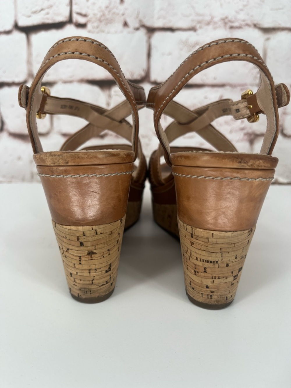 Prada Leather Wedge Sandals, Size 7.5 - Picture 5 of 8